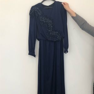 Navy silk like material handmade gown